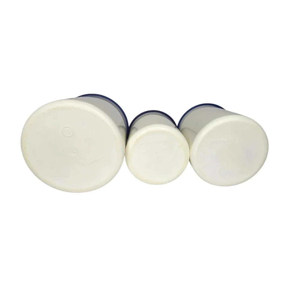 Vintage Tupperware One Touch Canister Set White Blue Lids Set of 3